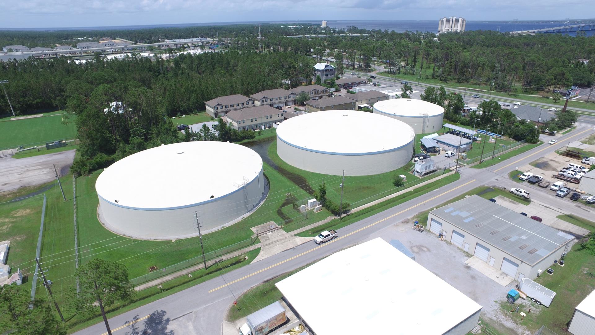 Aerial view of McElbey water storage and pump station facility